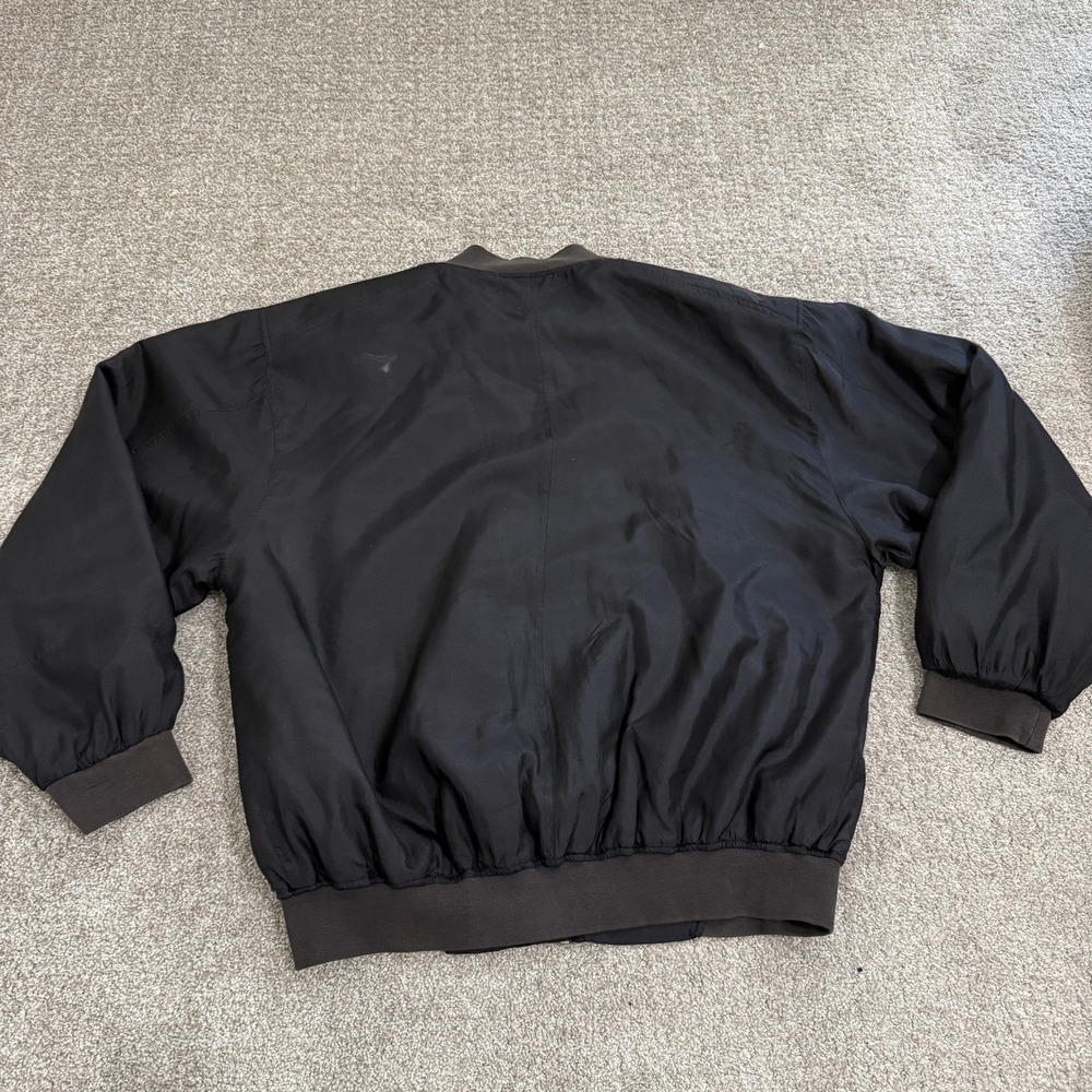 Vintage Black Silk Bomber Jacket Men's Large Zip Front Ribbed Cuffs Roevelle - Picture 10 of 12
